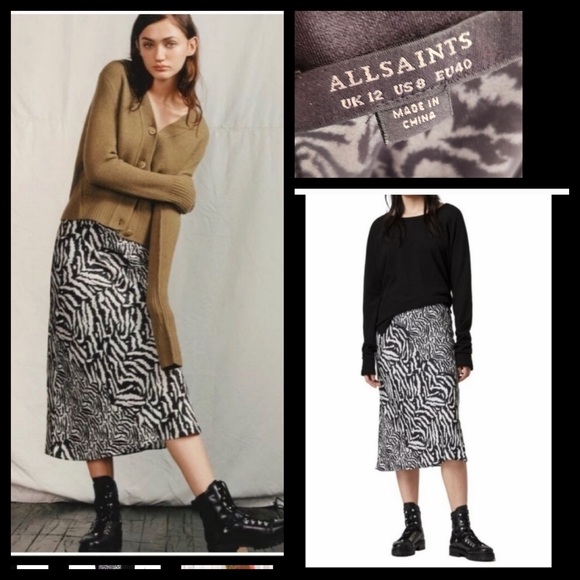 All Saints Black and White Zebra Print Skirt - Picture 1 of 4